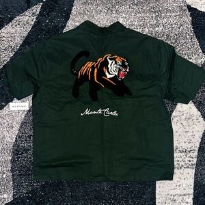 PacSun Dark Green Casual Button Down Shirt with Tiger Embroidery
